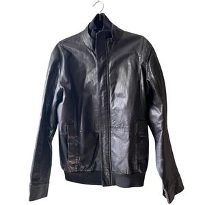 French Connection Leather Jacket Mens Bomber Style Black‎ Size M